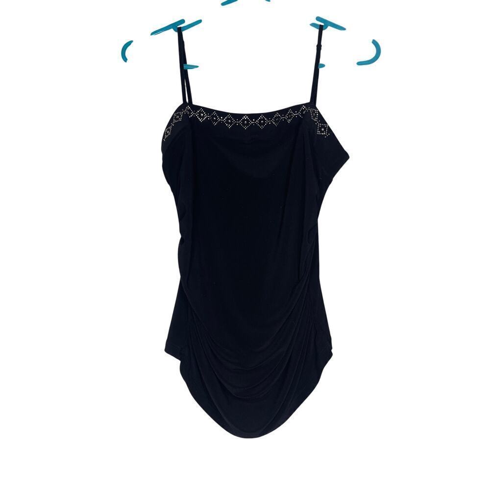 Vintage Black Rhinestone Neckline Spaghetti Strap Tank Top Women's Size Medium - Picture 2 of 6